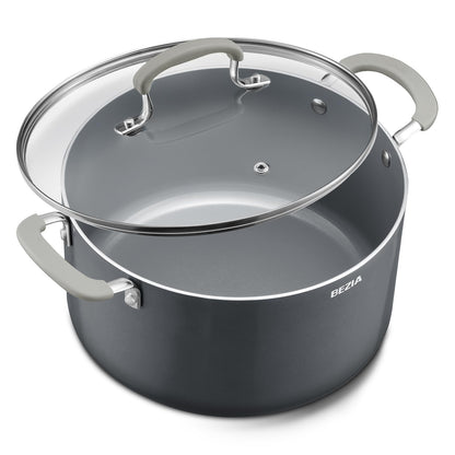 6 Quart Nonstick Stock Pot with Lid - BEZIA Ceramic Soup Pot for Small Families, Induction Cooking Pot with Stay-Cool Silicone Handles, Easy Cleanup, Perfect for Side Dishes, Daily Meals & Camping