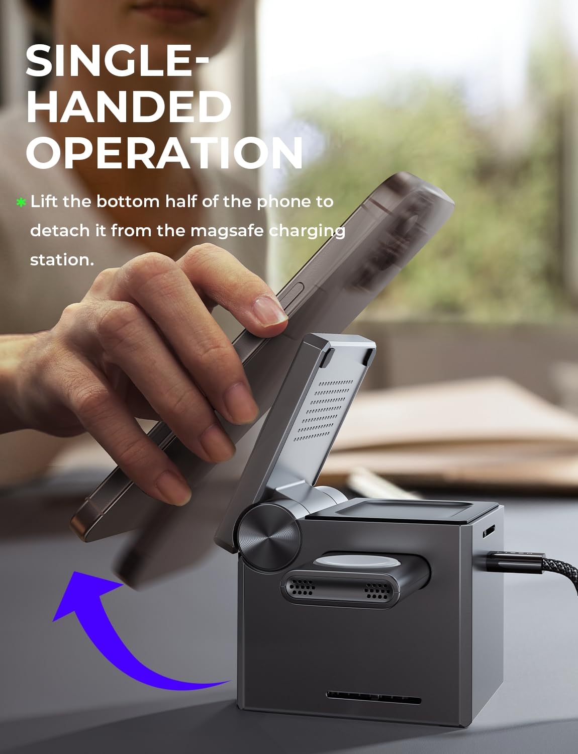 LISEN 3 in 1 Charging Station for Apple, iPhone Charging Cube Station Wireless for Magsafe Charger Stand Cube, Foldable for iPhone 17 16 16e 15 14 13 and Watch Gray