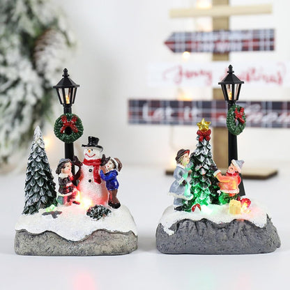 Christmas Town Village Decorations, Battery Operated Resin Scene Village Houses with LED Light