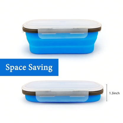Lunbengo Collapsible Lunch Box Containers, Silicone Bento Box with Airtight Lid and 2 in1 Spoon & Fork, 1000ml Large Portion Reusable Silicone Food Storage Container, Microwave Dishwasher Safe