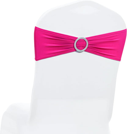 MDS Premium Spandex Chair Sashes - 75 Pack with Buckle Slider for Universal Fit | Magenta Dining Chair Ties
