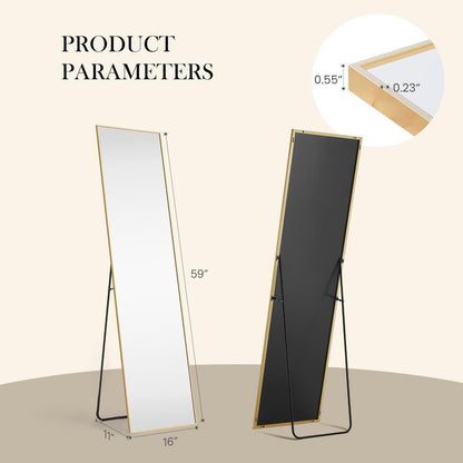 NEWBULIG 59"x16" Full Length Mirror, Full Body Floor Mirror with Aluminum Alloy Thin Frame, Wall or Standing Mirror for Bedroom, Living Room, Dressing Room, Gold