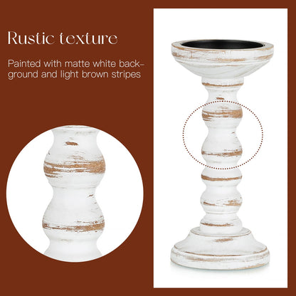 Candeldo Wood Candle Holders for Pillar: Rustic Candles Holder Set of 3 Tall Table Centerpiece Shabby Chic Decor Wooden White Farmhouse Decorations for Fireplace Mantle