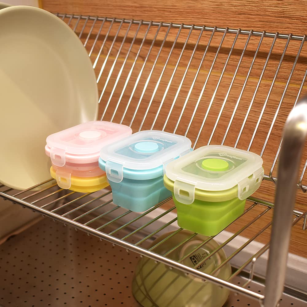 Cozihom Collapsible Silicone Food Storage Container, Portion Control Container with Clip-on Lid, Stackable, Space Saving, Microwave/Fridge/Freezer/Dishwasher Safe, 5 Oz, Pack of 4
