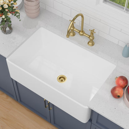 Beslend White Farmhouse Sink 33X20 inch Fireclay Farm Style Apron Front Undermount Kitchen Sink Large Single Bowl Farmer Kitchen Basin
