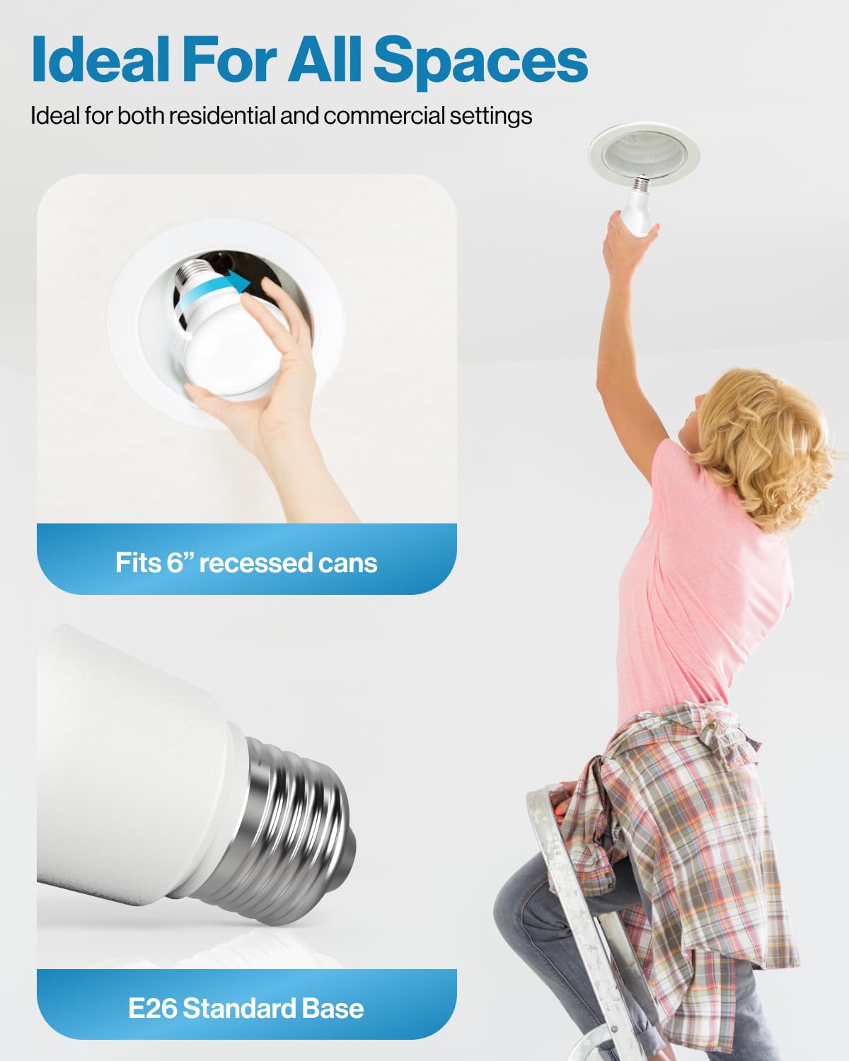 Sunco 6 Pack BR40 LED Light Bulbs, Indoor Flood Lights, Recessed Can Light Bulb, 1400 LM, 17W (100W Equivalent), 2700K Soft White, Dimmable, E26 Base, for Home, Bedroom, Kitchen UL.