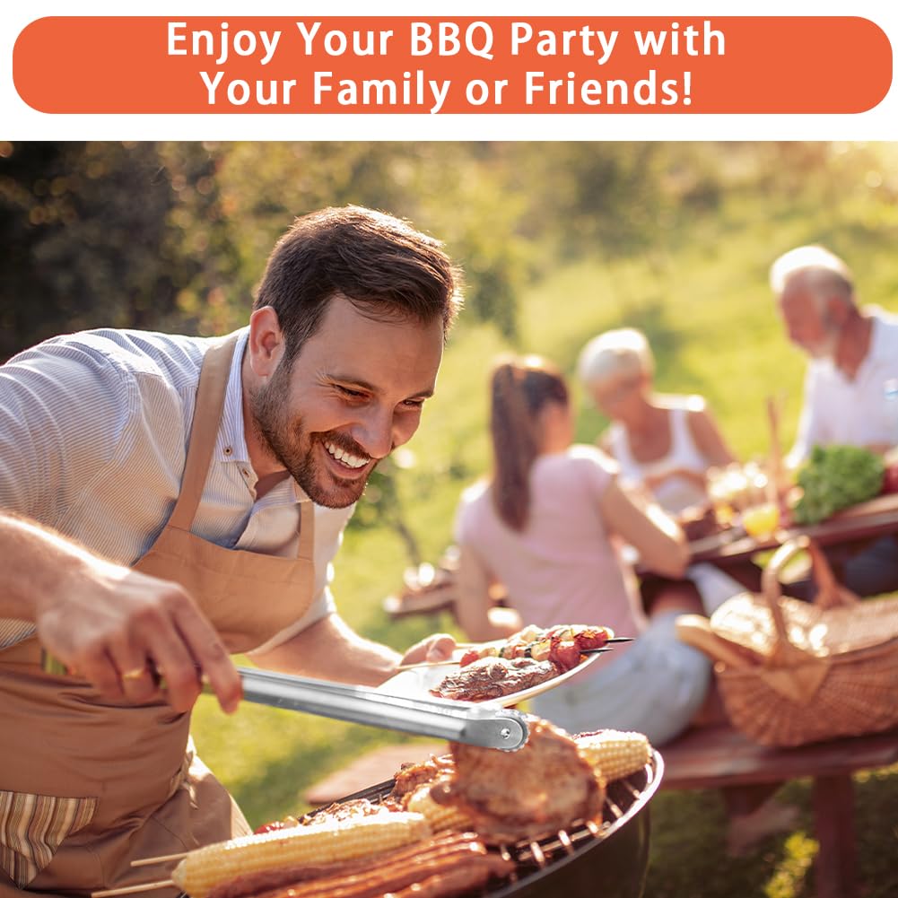 2PCS Kitchen Tongs BBQ, Non-Stick Metal Tongs for Cooking, Heavy Duty Stainless Steel Meat Tongs for Flip Bacon Steak Meat Sausage Vegetables
