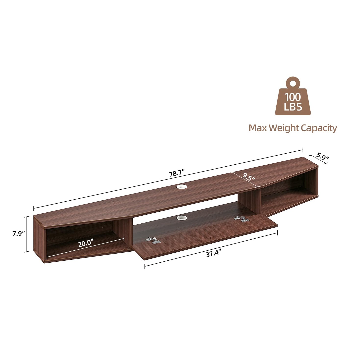 FloatiCasa 78inch Floating TV Stand, Plywood Wall Mounted Media Console with 1 Flip Down Door & 5 Open Shelves, Modern Floating Entertainment Center with Wire Management for Living Room, Walnut