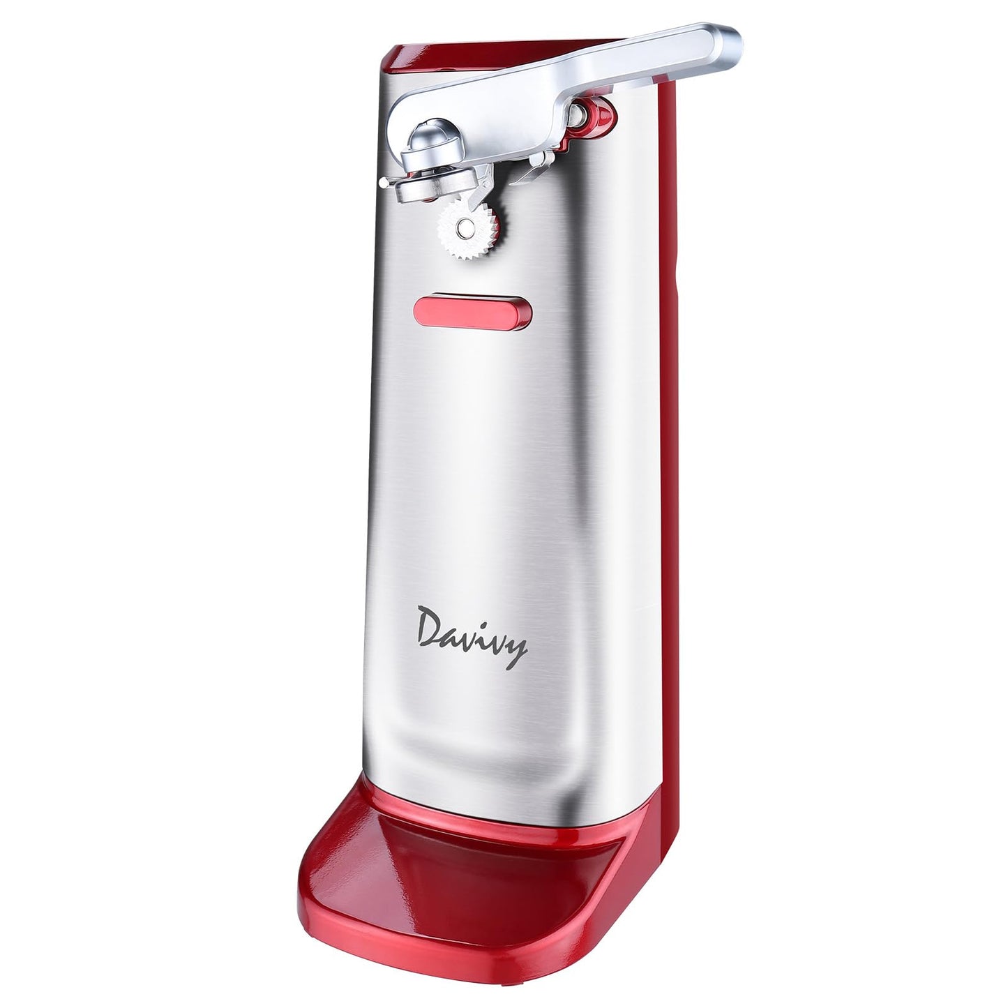Davivy Electric Can Opener, Removable Stainless Steel Cutter and 3-in-1 Design with Sharpener and Bottle Opener (Red-Stainless Steel)