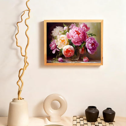 JXAVAXDE 16x12 inch Peonies in a Vase Diamond Painting Kits Modern Minimalism Diamond Painting, Full Circle Crystal Embroidery Art Crafts Kit, for Room Decor Bedroom Decor Gifts