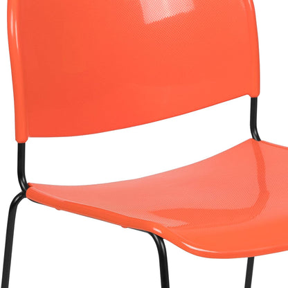 Flash Furniture HERCULES Series 5 Pack 880 lb. Capacity Orange Ultra-Compact Stack Chair with Black Powder Coated Frame