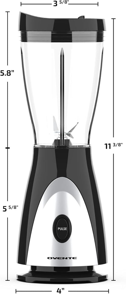 OVENTE Kitchen Personal Blender, 13.5 Ounce Small BPA-Free Jar, Stainless Steel Blades, 180 Watt Electric Mixer, Black
