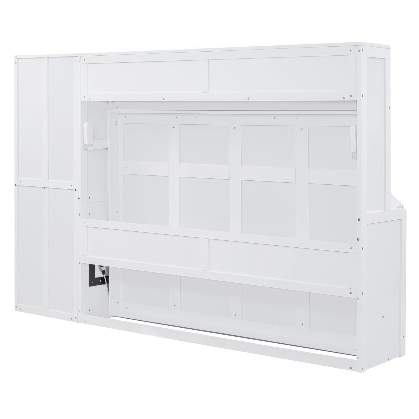 Merax Queen Size Murphy Bed, Modern Wall Bed with Storage Cabinets & Drawers, Space-Saving Foldable for Bedroom Guest Room Home Office Small Apartment, White
