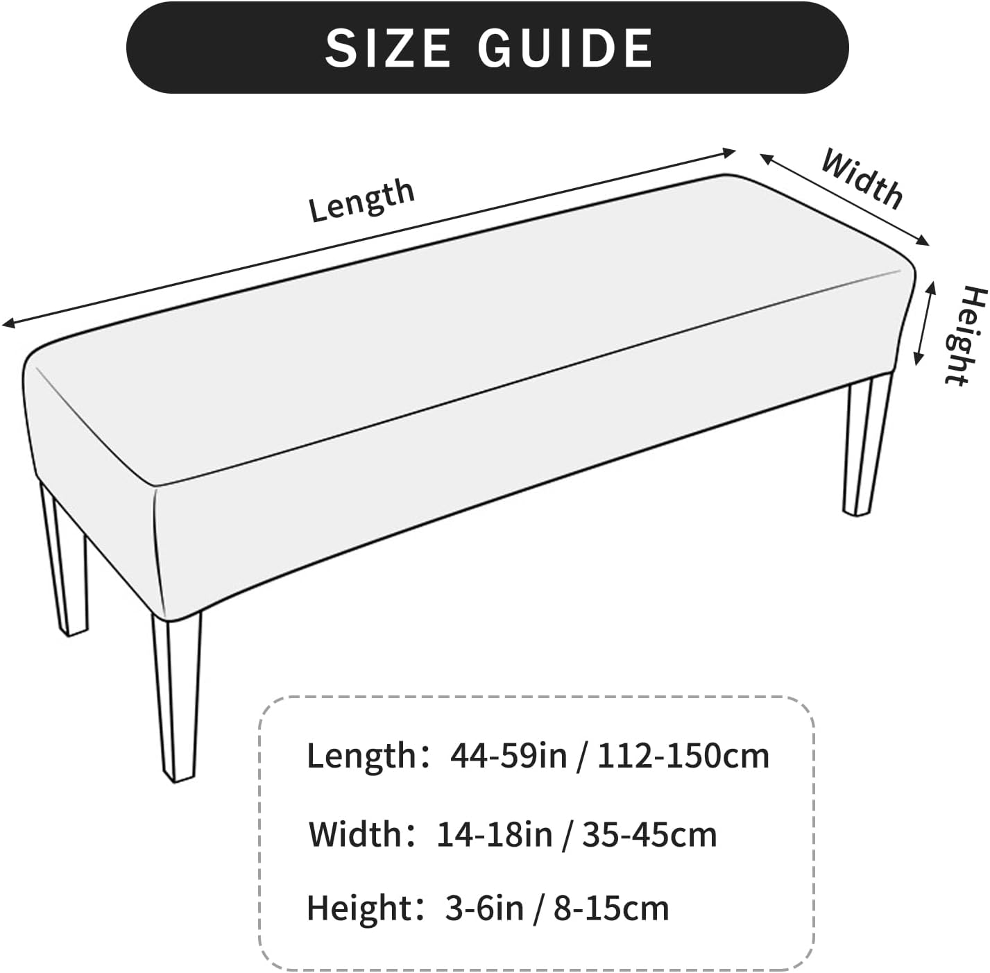 FORCHEER Dining Bench Cover Velvet Slipcover for Living Room Washable Ottoman Cover Seat Protector for Bedroom, Kitchen
