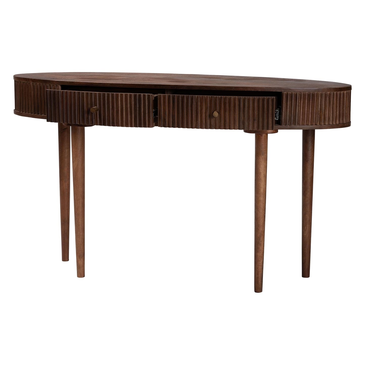 Baxton Studio Linore Fluted Wood Console Table - 2-Drawer Oval Accent Table for Living Room or Entryway
