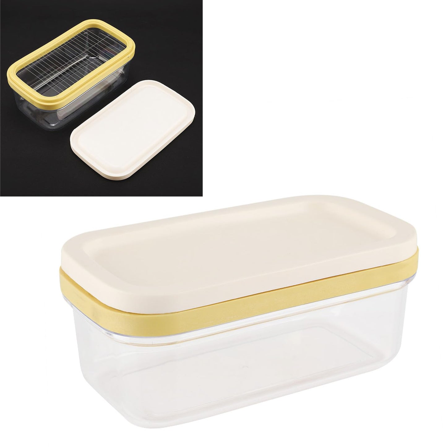 Luatoxry Butter Cutter and Storage Case, Airtight Butter Dish that Cuts into Slices, Transparent Butter Storage Box with Lid and Cutting Net for Cheese Cutting, 6.7x3.9x2.8in