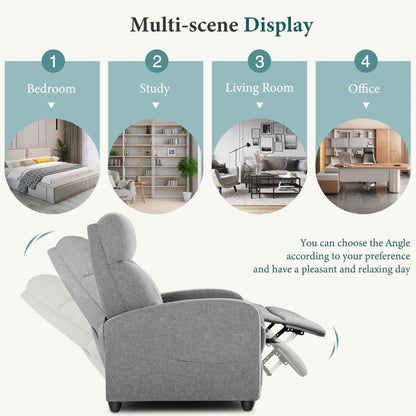 UOCFYK Massage Recliner Chair, Fabric Reclining Sofa Chair with Padded Seat Backrest, Home Theater Seating with Adjustable Feature for Living Room and Bedroom, Grey
