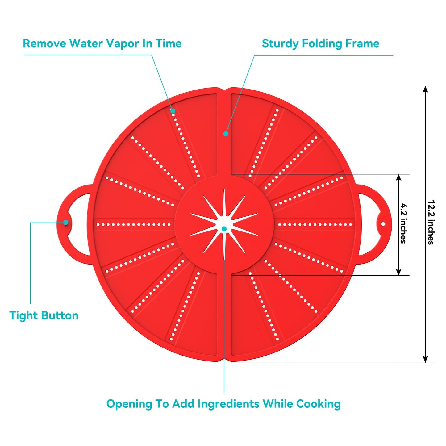 Silicone Splatter Screen for Frying Pan, Foldable Splash Guard, Multi-Use Grease Splatter Guard,Heat-Resistant Trivet Mat, 12" Non-Stick Oil Splatter Guard, Dishwasher Safe, BPA Free-red