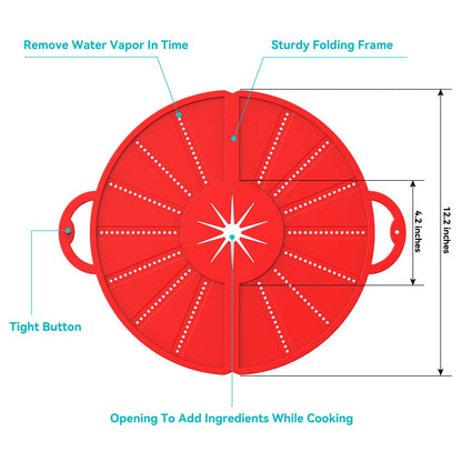 Silicone Splatter Screen for Frying Pan, Foldable Splash Guard, Multi-Use Grease Splatter Guard,Heat-Resistant Trivet Mat, 12" Non-Stick Oil Splatter Guard, Dishwasher Safe, BPA Free-red