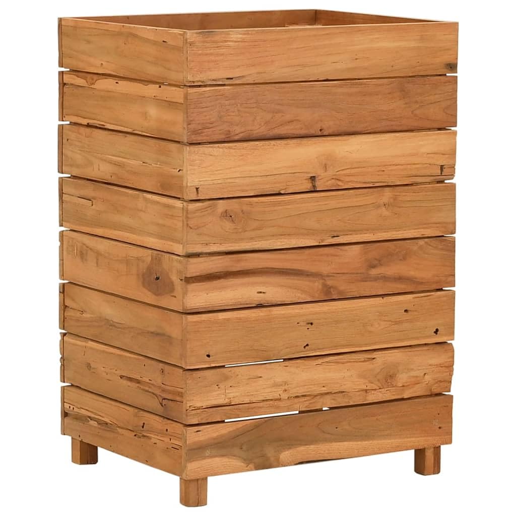 Foknhdi Height-Adjustable Teak Planter Box 19.7"x19.7"x28.3", Recycled Solid Wood Raised Garden Bed for Patio Balcony Living Room, Rustic Large Planter for Vegetables & Flowers