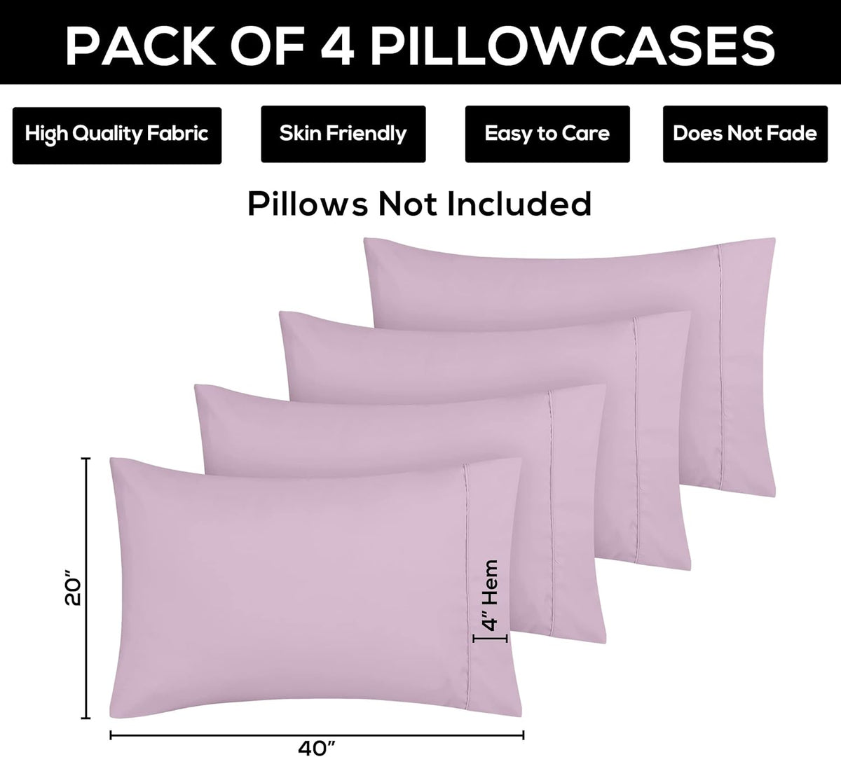Utopia Bedding King Pillow Cases - 4 Pack - Soft Brushed Microfiber - Fade Resistant 20 x 40 Inches (Lavender)