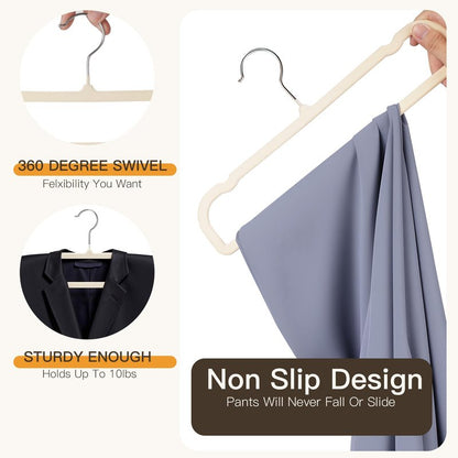 Uinicor Velvet Hangers Pants Hangers 20 Pack Velvet Pant Hangers,Heavy Duty Felt Hangers for Pants,Jeans,Scarf,Towels,Tank Top,Coat.Closet Organizers and Storage（Beige）