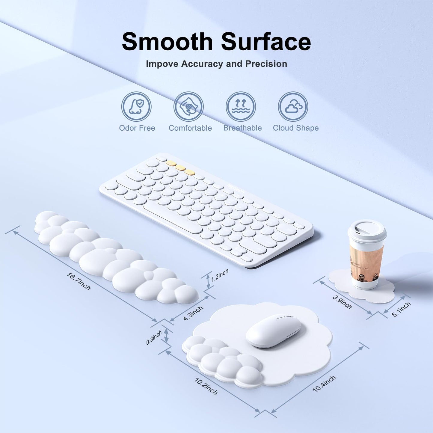 MOKURU Cloud Mouse Pad with Wrist Rest, Cloud Keyboard Wrist Rest, Mouse Pad Wrist Support, Ergonomic Keyboard Mouse Wrist Support White