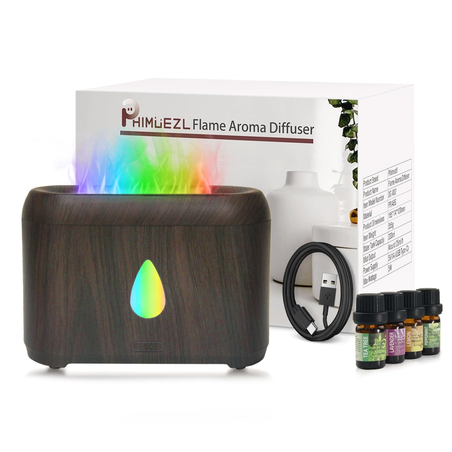 Flame Diffuser for Essential Oils, 200ml Ultrasonic Aroma Diffusers with Cool Mist, Aromatherapy Diffuser with Auto-Off Protection, Small Humidifier for Home,Office,Bedroom,Gift (Black)