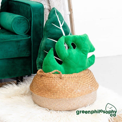 Green Philosophy Co. Monstera Leaf Pillow - Mossy Earth - Large Soft Plant-Shaped Plush Cushion for Couch, Bed, or Reading Nook - Cute & Unique Nature-Inspired Decor Super Soft & Cuddly Throw Pillow