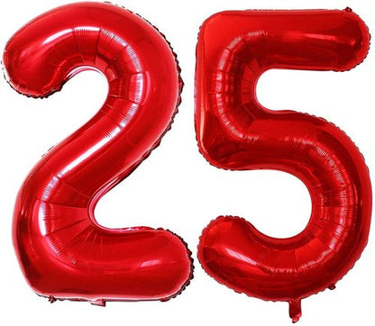 GOER Jumbo 42-Inch Number 25 Balloons - Red Foil Helium Decorations for 25th Birthday Party