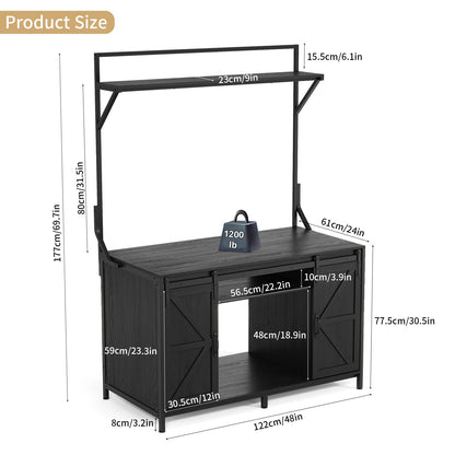 VOWNER Farmhouse Reptile Tank Stand with Power Outlet, 48" X 24" Tabletop Fits up 120 Gallon Bearded Dragon Tank, Heavy Duty Aquarium Stand with Storage Cabinet, Reptile Turtle Terrarium Stand Black