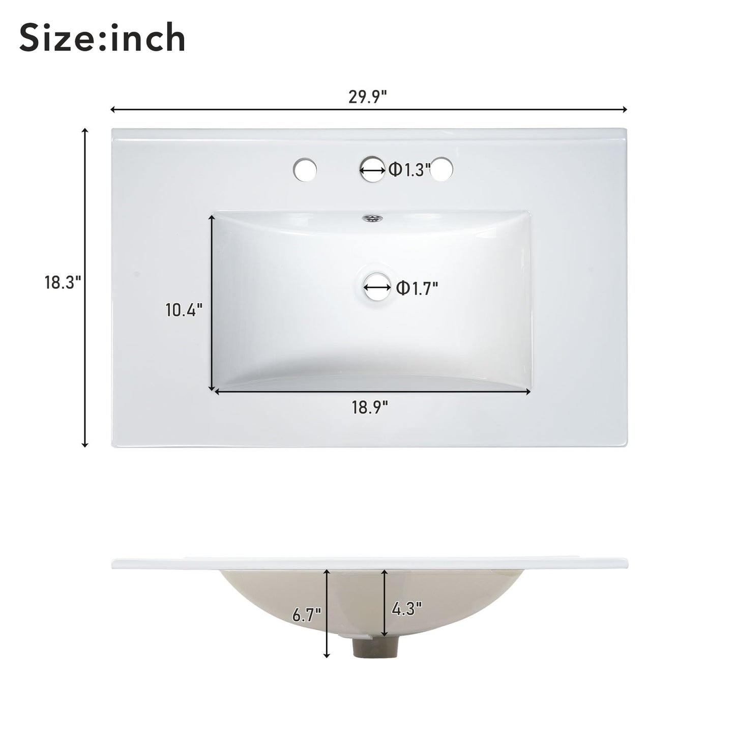 Merax 29.9" Bathroom Vanity with Ceramic Sink, Solid Wood Legs, MDF Cabinet, U-Shaped Adjustable Shelf, Space-Saving Bathroom Storage Cabinet, Traditional American Style