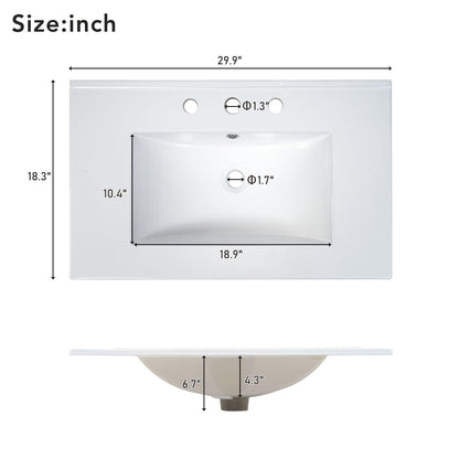 Merax 29.9" Bathroom Vanity with Ceramic Sink, Solid Wood Legs, MDF Cabinet, U-Shaped Adjustable Shelf, Space-Saving Bathroom Storage Cabinet, Traditional American Style