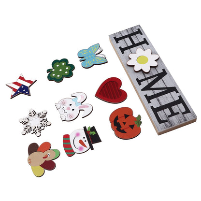 Joyzan Interchangeable Home Table Signs, Wooden Letter Tabletop Decorative Shelf Sign Centerpiece Room Decoration Rustic Ornaments Set 11Pcs Seasonal Icons Holiday Decor Party Kitchen Mantel 11Pcs