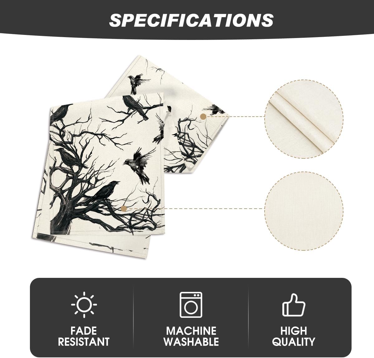 13x60 Inch Artoid Mode Silhouette Tree Crows Branches Halloween Table Runner, Seasonal Fall Kitchen Dining Table
