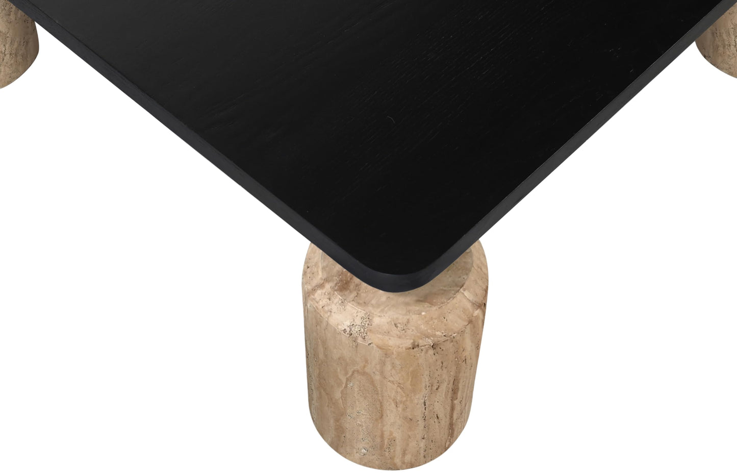 Meridian Furniture 99009Travertine-CT Ferrara Collection Art Deco Coffee Table with Genuine Travertine Legs, Black Finished Solid Oak Wood Top, 42" W x 42" D x 14" H, Natural