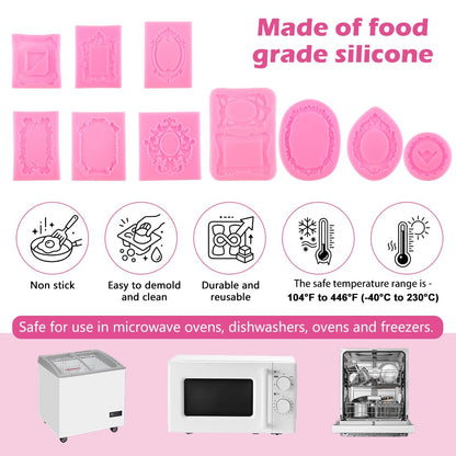10 PCS Picture Frames Fondant Silicone Molds, Retro Style Air Dry Clay Molds, For Cake Decorating Cupcake Topper Chocolate Polymer Clay