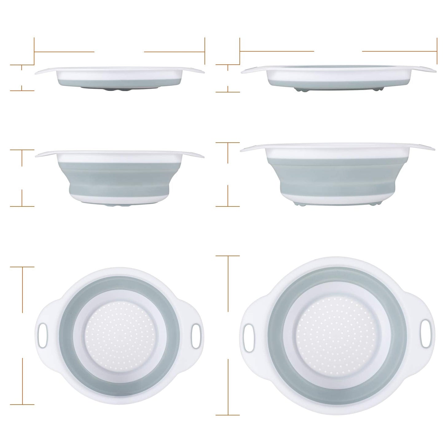 Colander Collapsible, Kitchen Strainer Colander, Collapsible Colander with Extendable Handles for Draining Veggies, Pasta,Fruit, Includes 6, 4 Quart Over the Sink Strainer Folding and 2 Quart Round