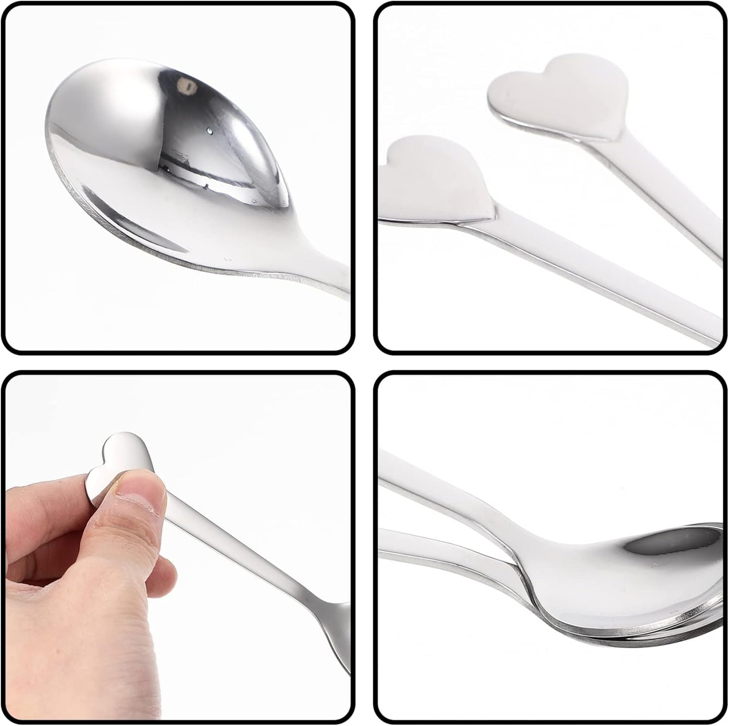12pcs Silverware Coffee Spoon Set, Heart Shaped Stainless Steel Dessert Spoons for Ice Cream, Tea, Valentines Day