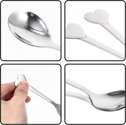 12pcs Silverware Coffee Spoon Set, Heart Shaped Stainless Steel Dessert Spoons for Ice Cream, Tea, Valentines Day