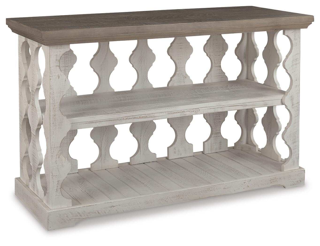 Signature Design by Ashley Havalance Farmhouse Console Sofa Table, Fixed Shelf, Pine Wood, 45.5" W x 17.25" D x 27.88" H, Distressed Finish, Gray & White