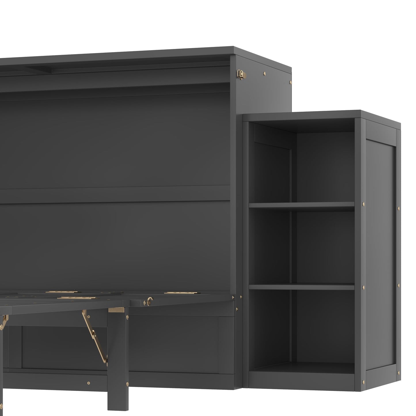Bellemave Queen Murphy Bed, Cabinet Bed with 2 Shelves and Storage Drawers, Farmhouse Murphy Cabinet, Noisy Free, for Guest Bedroom, Living Room, Office, Vintage Dark Gray