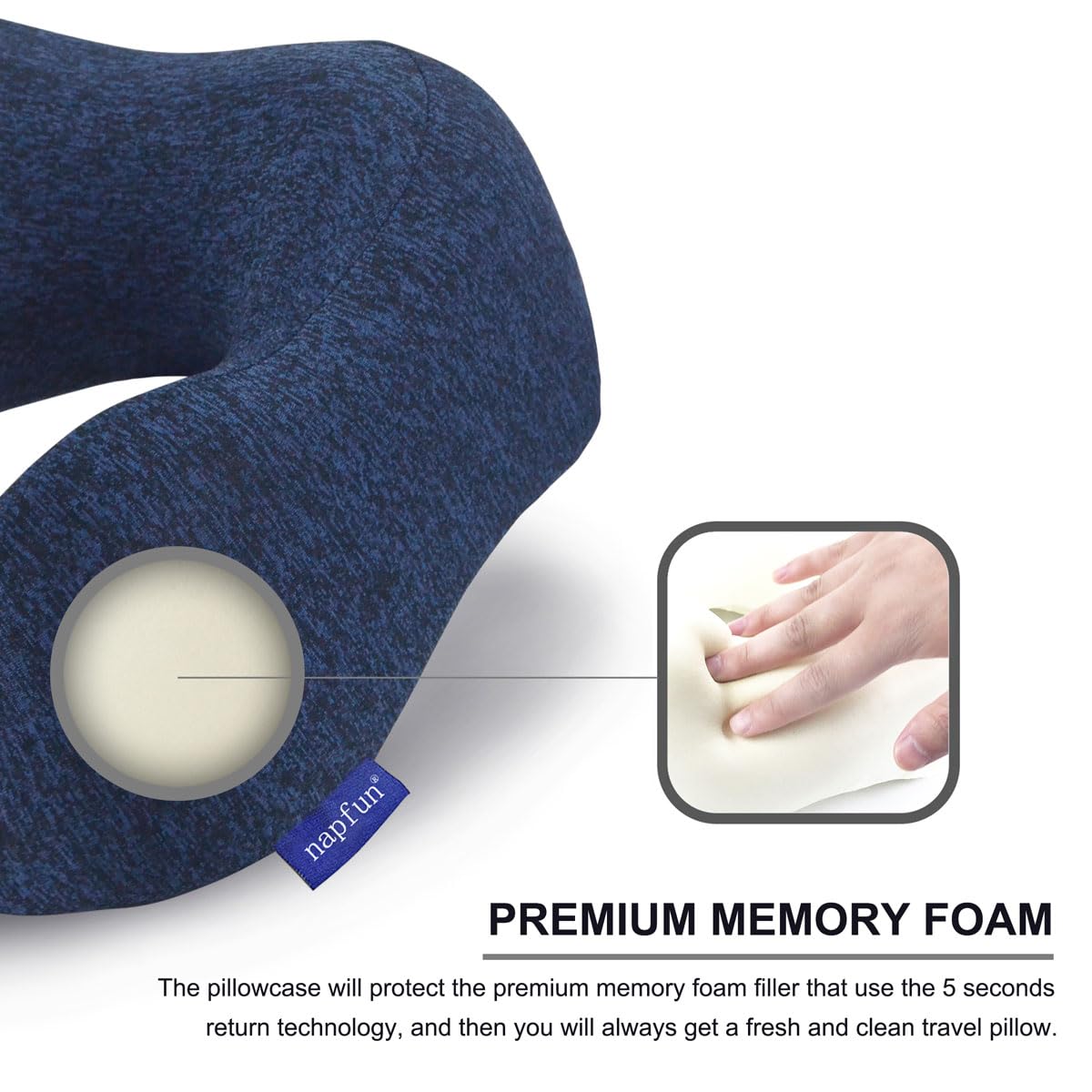 napfun Neck Pillow for Traveling, Upgraded Travel Neck Pillow for Airplane 100% Pure Memory Foam Travel Pillow for Flight Headrest Sleep, Portable Plane Accessories, Light Grey