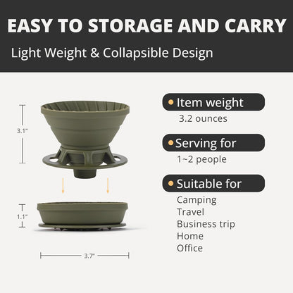 Collapsible Coffee Dripper, Silicone Reusable Pour Over Maker for Camping, Business Trip, Home & Office