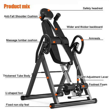 MAgiLL Foldable Inversion Table, Deluxe Heavy Duty Therapeutic Inversion Table 330LBS Weight Capacity Inverted Table Relieve Back Pain