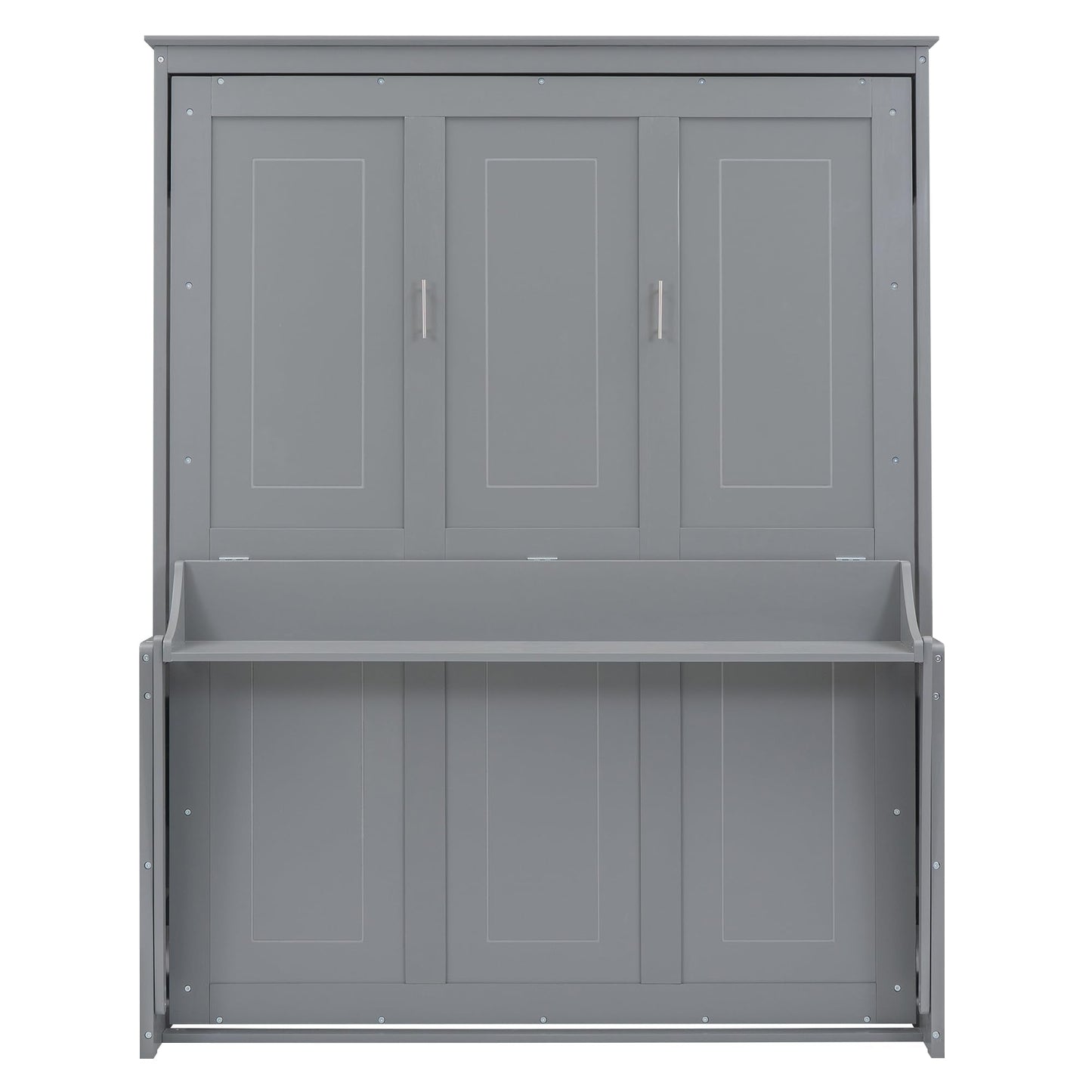 Bellemave Queen Size Murphy Bed with a Shelf, Easy Fold Wood Wall Bed, Space-Saving Wall Bed for Guest Room or Home Office, No Box Spring Needed, Noise Free (Gray)