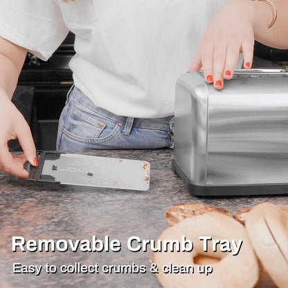 RAMJOY Toaster 2 Slice, Extra Wide Slot Toaster for Bagels, Bread, Waffles, 7 Shade Settings, 4 Main Functions, Removable Crumb Tray, 900 Watts Toasters, Brushed Stainless Steel