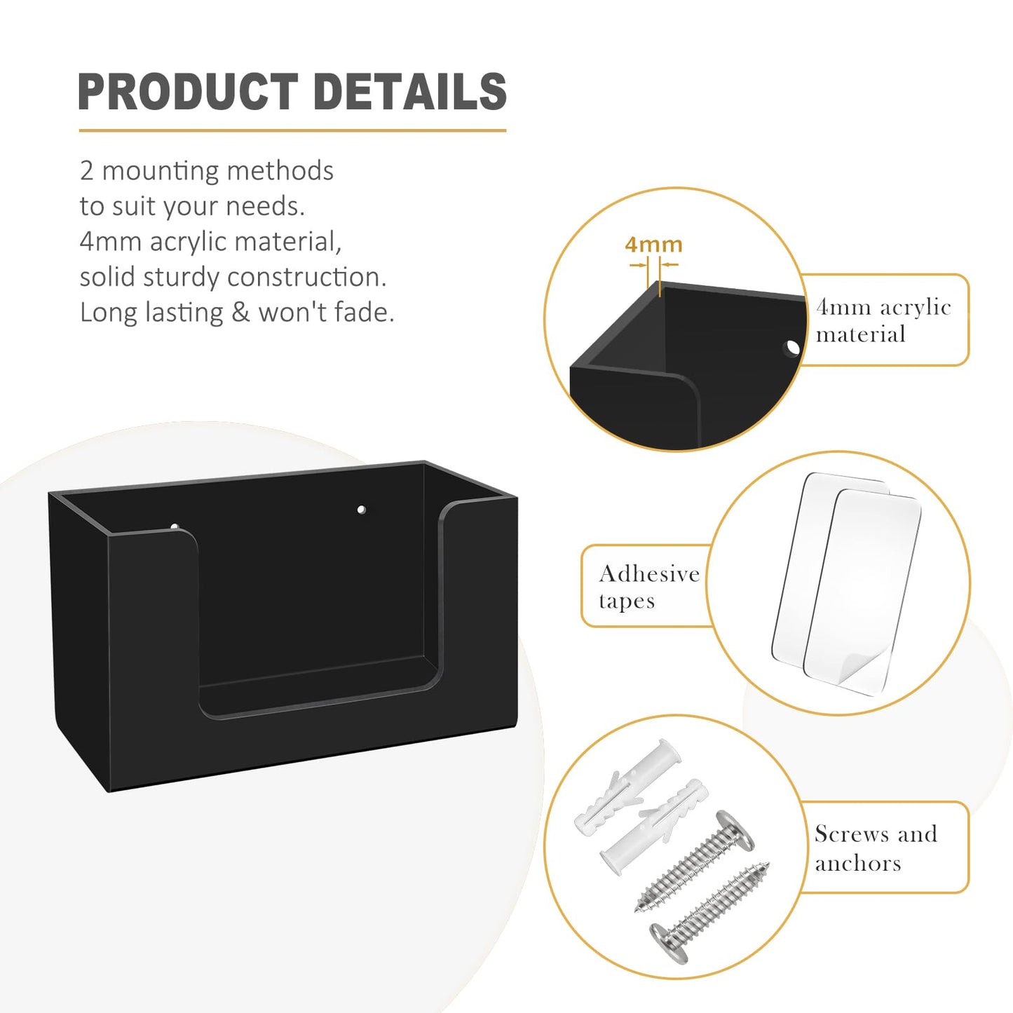 DELIPPLY Wet Wipe Holder Wall Mount, Flushable Wipe Dispenser Acrylic for Bathroom Bedroom Kitchen, Black
