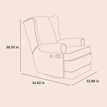 Storkcraft Serenity Upholstered Swivel Glider with USB Charging Port (Steel) – Fully Upholstered Wingback Nursery Glider Recliner with Manual Recline Function, Rocking Chair, 360 Swivel Base