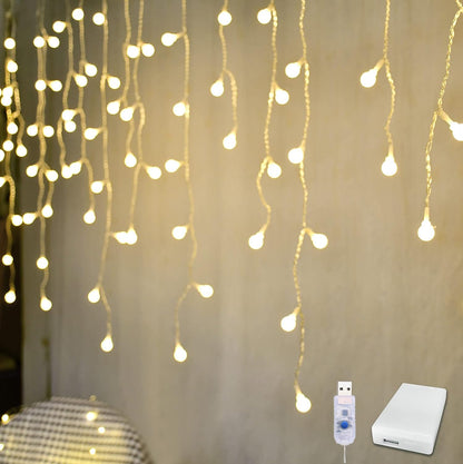 13ft 96 YOLIGHT Fairy Curtain Lights, USB/Battery Powered Ball Icicle Light LED Globe String Hanging Lights for Bedroom